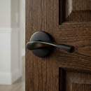 Manilla con roseta redonda tapa-pomos negro para puertas modelo 'ARI130'