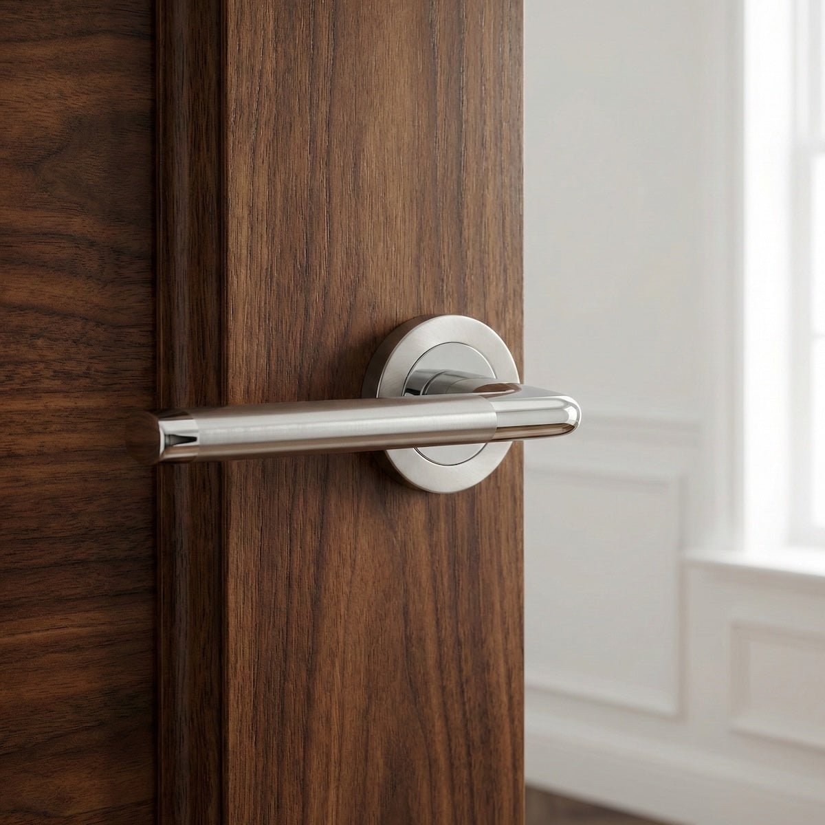 Manilla modelo '140A' recta de aluminio con Roseta Redonda para puertas