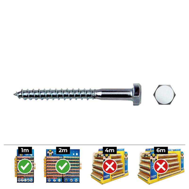 Box of 100 units, Hexagonal lag screw Din/Ref 571 Ø6x50mm Zinc plated Celo