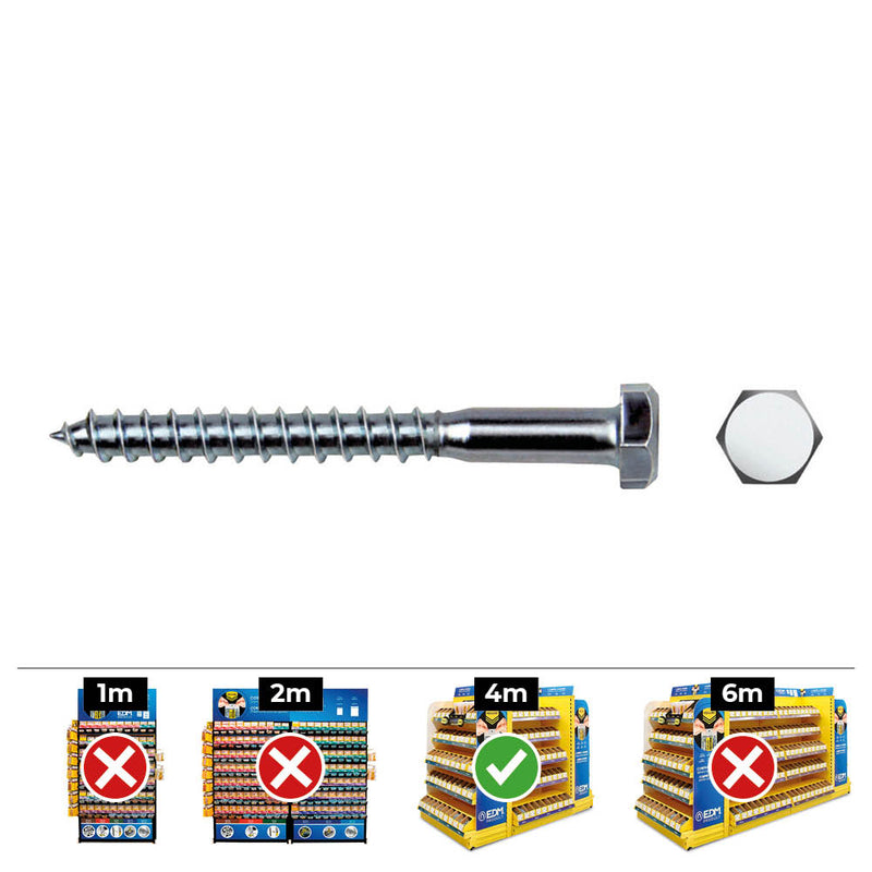 Box 250 Units, Hexagonal Lag Screw Din/Ref 571 Ø6X50Mm Zinc Plated Celo