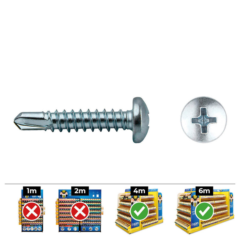 Box 250 Units, Domed Drill Tip (Sheet Metal Thread) Philips Din/Ref 7504N Ø3, 5X25Mm Zinc Plated Cello