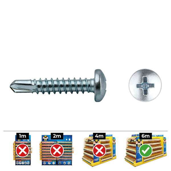 Box of 500 units, domed drill bit tip (sheet metal thread) Philips Din/Ref 7504N Ø3, 9x19mm zinc plated