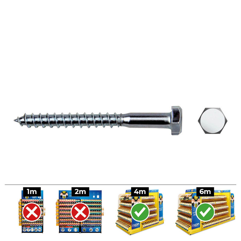 Box of 100 units, Hexagonal lag screw Din/Ref 571 Ø6x60mm Zinc plated Celo