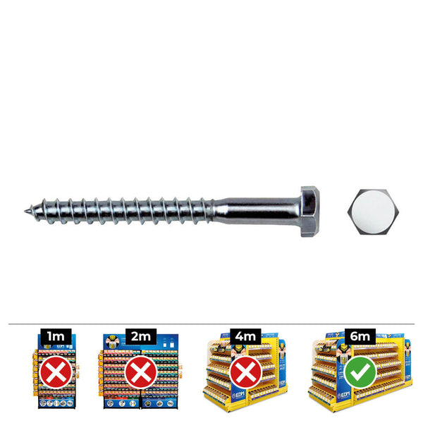 Box of 100 units, Hexagonal lag screw Din/Ref 571 Ø8x90mm Zinc plated Celo