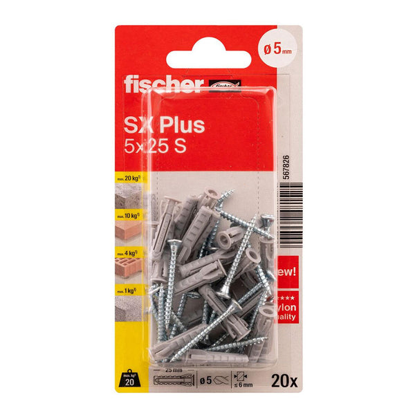 Blister Taco+Screw Sx Plus Ø5X25Mm Sk Nv 20 Units, 567826 Fischer