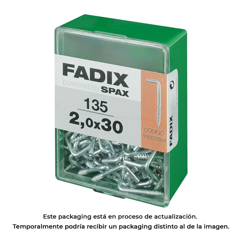 Box M 135 Units, Zinc Threaded Hook 2.0x30mm Fadix