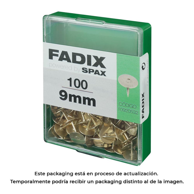 Caja M 100 Unid, Chincheta Plana Latonada 9Mm Fadix