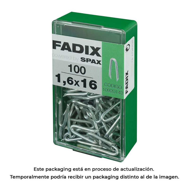 Box S 100 Units, Zinc Staples 1.6x16mm Fadix