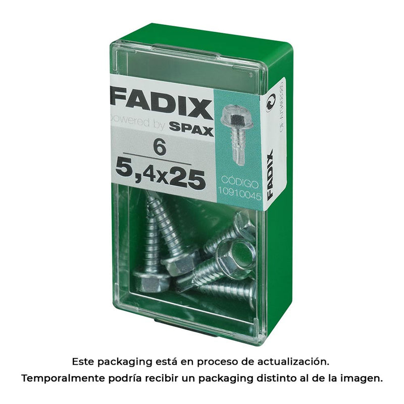 Box S 6 Pcs, Self-Tapping Hexagonal Sheet Metal Screw, 5.4x25mm Fadix