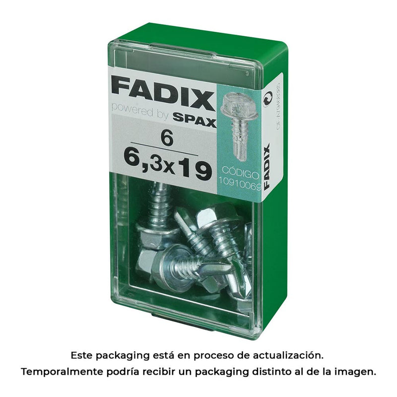 Box S 6 Pcs, Self-Tapping Hexagonal Sheet Metal Screw, 6.3x19mm Fadix