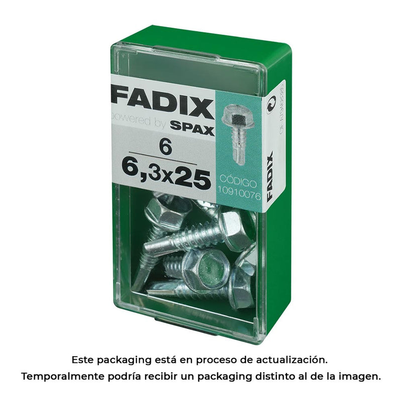 Box S 6 Pcs, Self-Tapping Hexagonal Sheet Metal Screw, 6.3x25mm Fadix