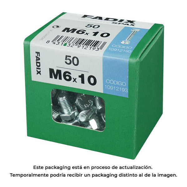 Box L 50 Units, Metric Screw Hex Head + Nut Zinc M 6X10Mm Fadix