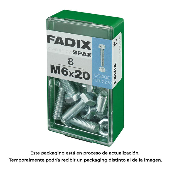 Caja S 8 Unid, Tornillo Metrica Cab Hex+Tuerca Cinc M 6X20Mm Fadix