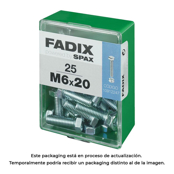 Box M 25 Units, Metric Screw Hex Head + Nut Zinc M 6X20Mm Fadix