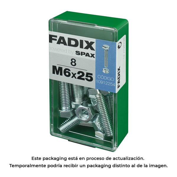 Caja S 8 Unid, Tornillo Metrica Cab Hex+Tuerca Cinc M 6X25Mm Fadix