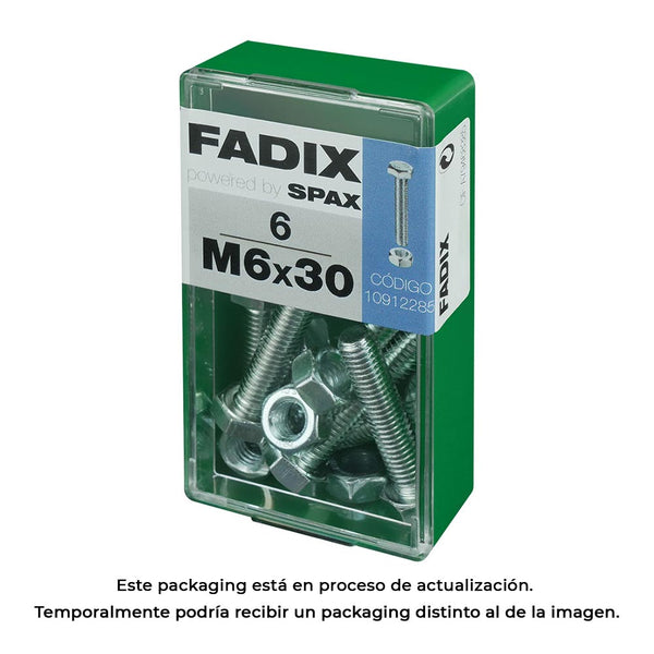 Box S 6 Units, Metric Screw Hex Head + Nut Zinc M 6X30Mm Fadix