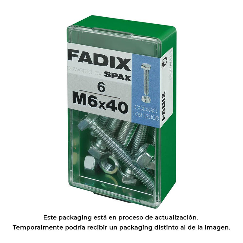 Caja S 6 Unid, Tornillo Metrica Cab Hex+Tuerca Cinc M 6X40Mm Fadix