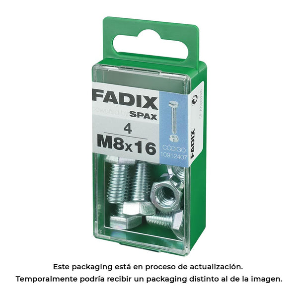 Caja S 4 Unid, Tornillo Metrica Cab Hex+Tuerca Cinc M 8X16Mm Fadix