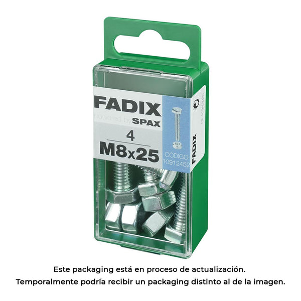 Caja S 4 Unid, Tornillo Metrica Cab Hex+Tuerca Cinc M 8X25Mm Fadix