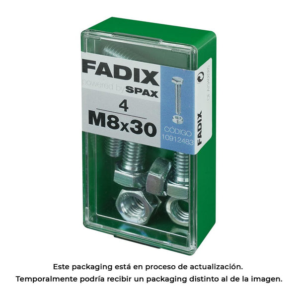 Box S 4 Units, Metric Screw Hex Head + Nut Zinc M 8X30Mm Fadix