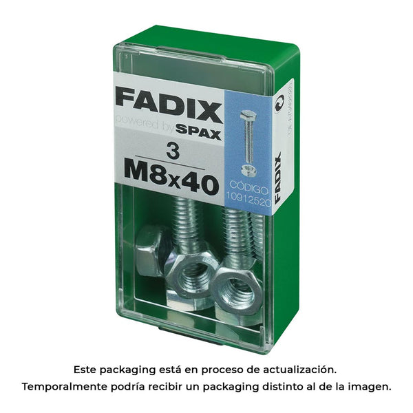 Caja S 3 Unid, Tornillo Metrica Cab Hex+Tuerca Cinc M 8X40Mm Fadix