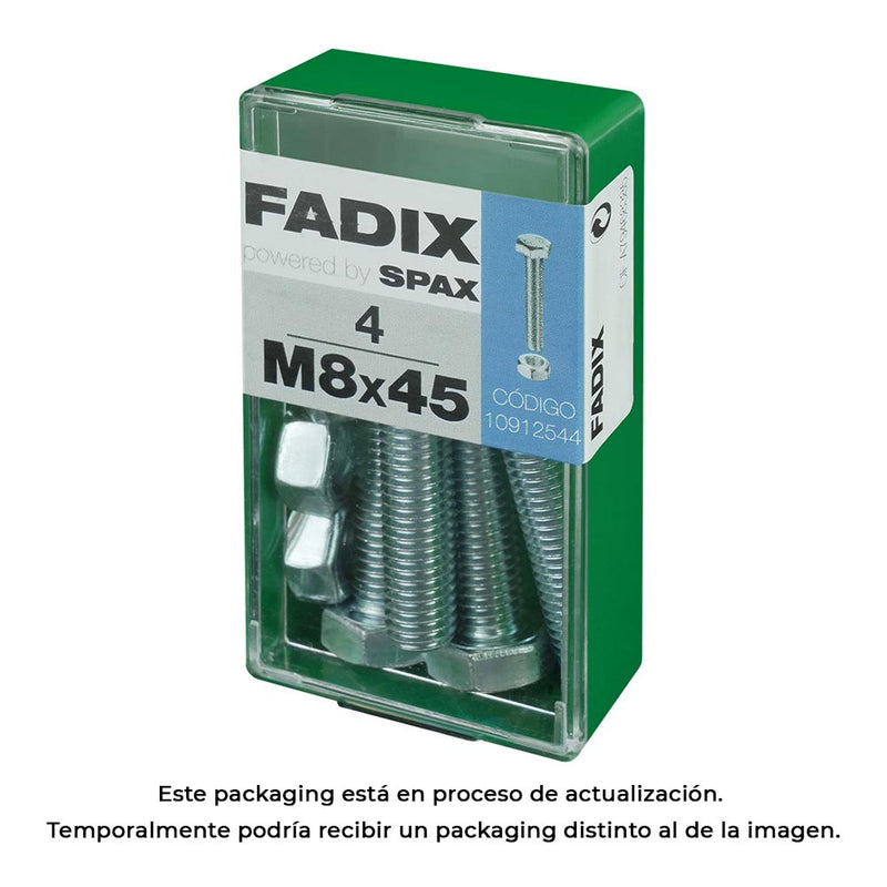 Caja S 4 Unid, Tornillo Metrica Cab Hex+Tuerca Cinc M 8X45Mm Fadix