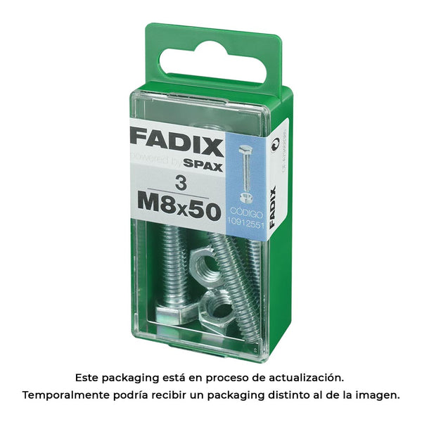 Caja S 3 Unid, Tornillo Metrica Cab Hex+Tuerca Cinc M 8X50Mm Fadix