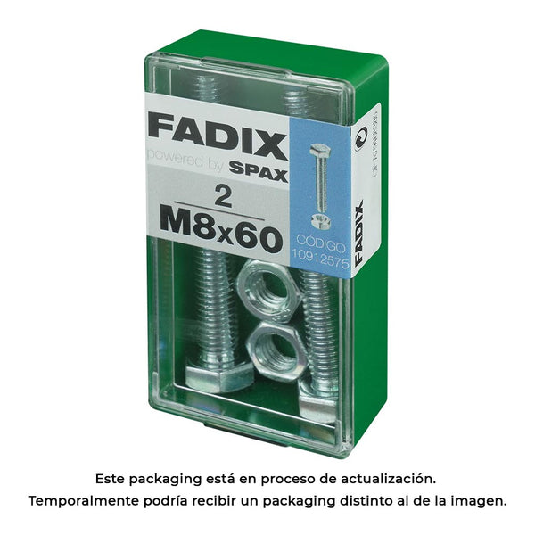 Box S 2 Units, Metric Screw Hex Head + Nut Zinc M 8X60Mm Fadix