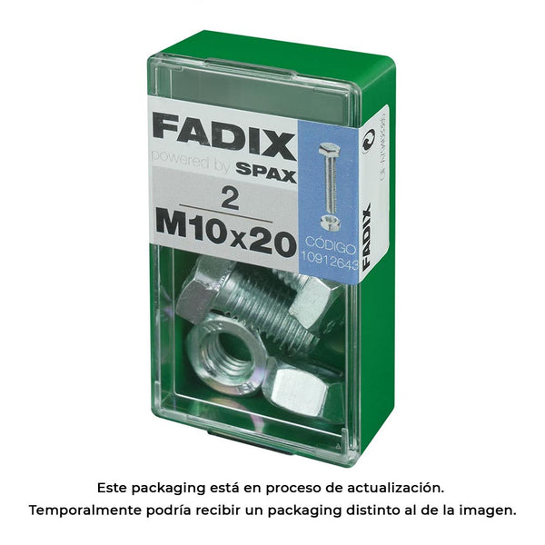 Box S 2 Units, Metric Screw Hex Head + Nut Zinc M 10X20Mm Fadix