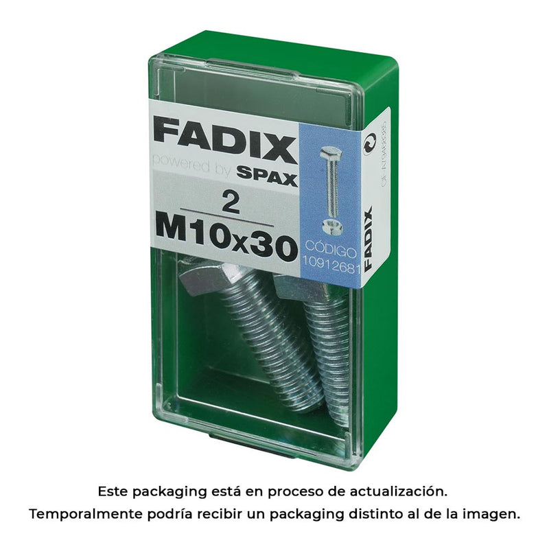 Box S 2 Units, Metric Screw Hex Head + Nut Zinc M 10X30Mm Fadix