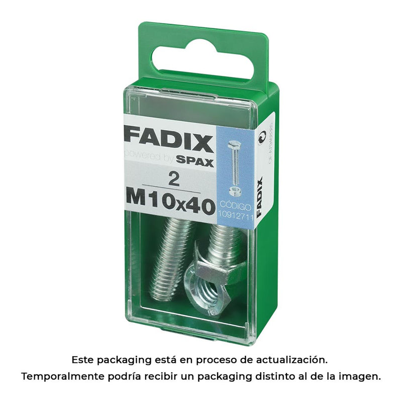 Box S 2 Units, Metric Screw Hex Head + Nut Zinc M 10X40Mm Fadix