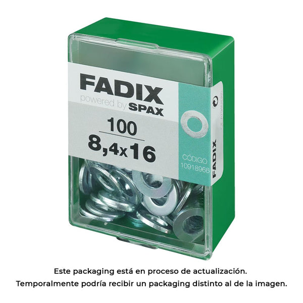 Caja M 100 Unid, Arandela Plana Cinc 8,4X16Mm Fadix