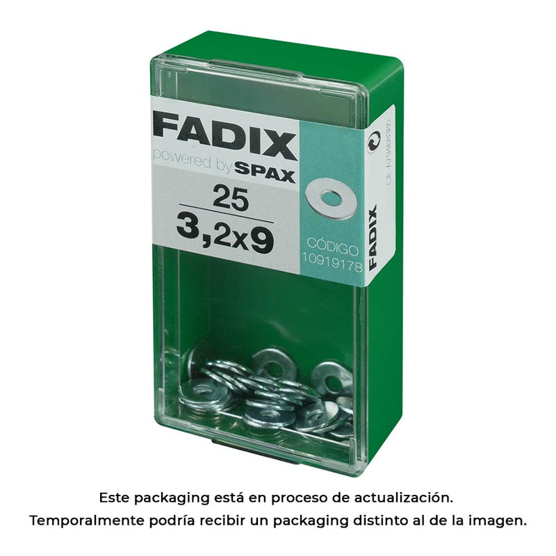 Caja S 25 Unid, Arandela Plana Ancha Cinc 3,2X9Mm Fadix