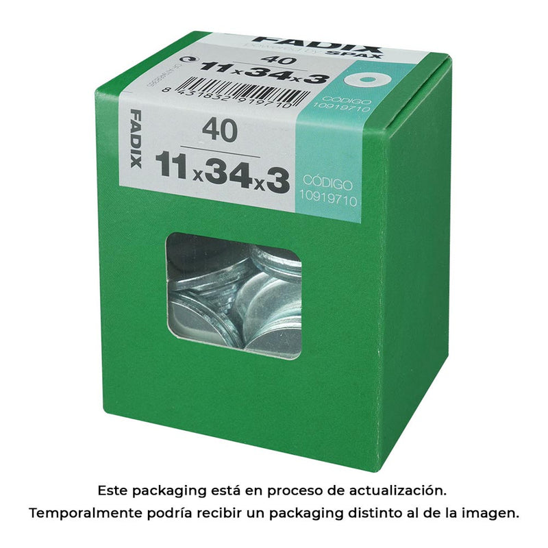 Box L 40 Units, Wide Zinc Washer 11.0X34X3Mm Fadix