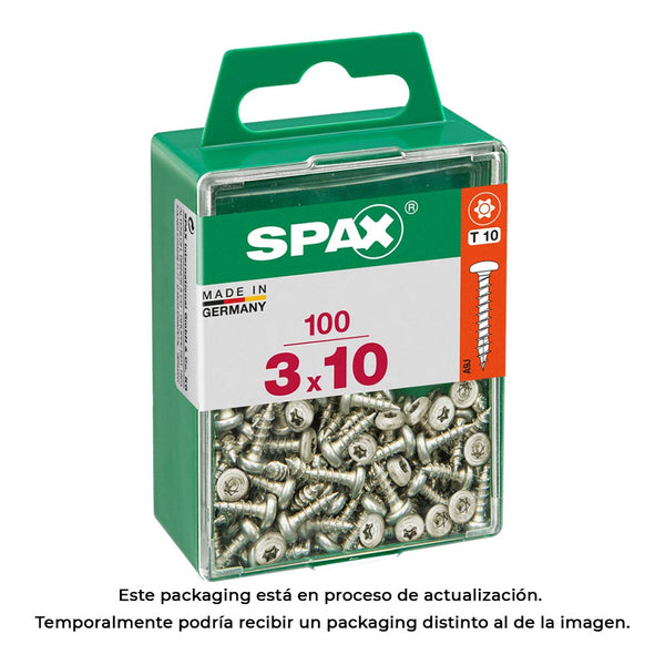 Caja 100 Unid, Tornillo Madera Spax Cab, Redonda Wirox 3,0X10Mm Spax