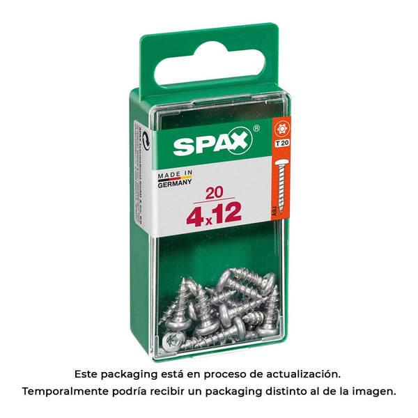 Caja 20 Unid, Tornillo Madera Spax Cab, Redonda Wirox 4,0X12Mm Spax