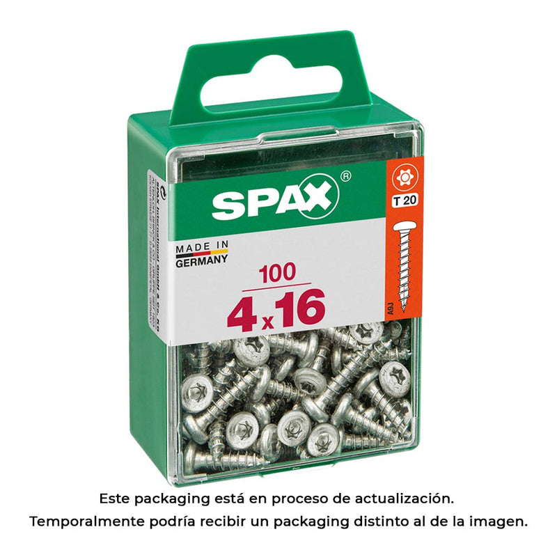 Caja 100 Unid, Tornillo Madera Spax Cab, Redonda Wirox 4,0X16Mm Spax