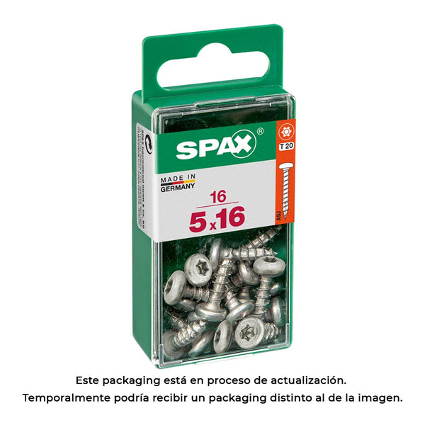 Caja 16 Unid, Tornillo Madera Spax Cab, Redonda Wirox 5,0X16Mm Spax