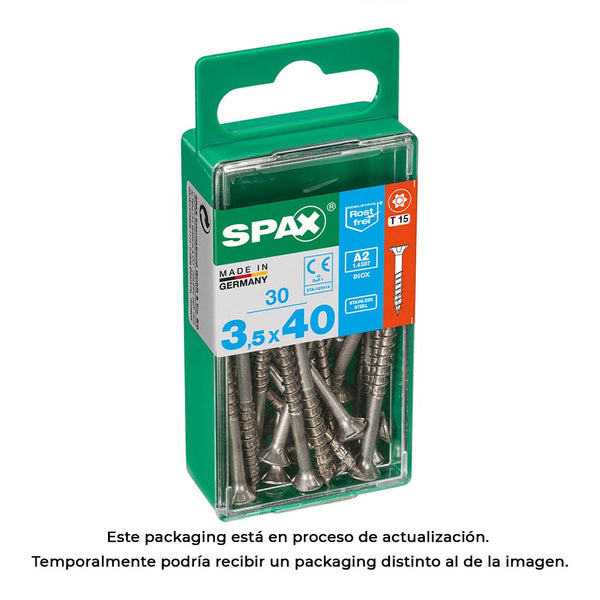 Box of 30 units, Spax flat head wood screw, stainless steel A2 3.5 x 40 mm Spax