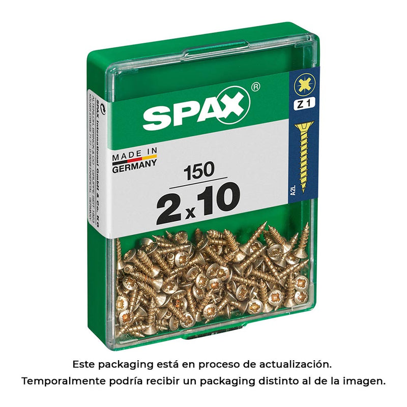 Caja 150 Unid, Tornillo Madera Spax Cabeza Plana Yellox 2,0X10Mm Spax