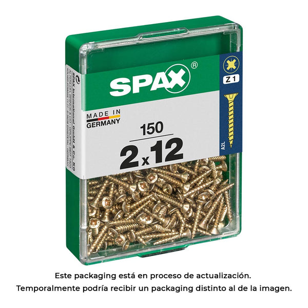 Caja 150 Unid, Tornillo Madera Spax Cabeza Plana Yellox 2,0X12Mm Spax