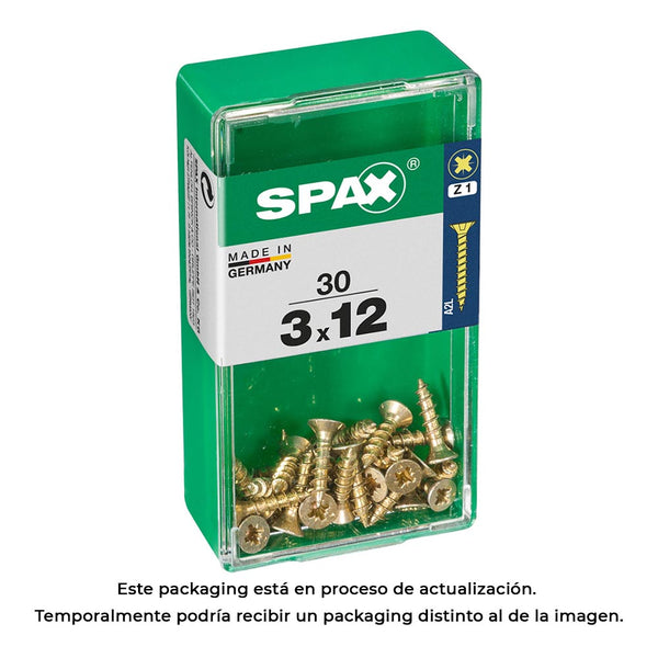 Box 30 Units, Spax Flat Head Wood Screw Yellox 3.0X12Mm Spax