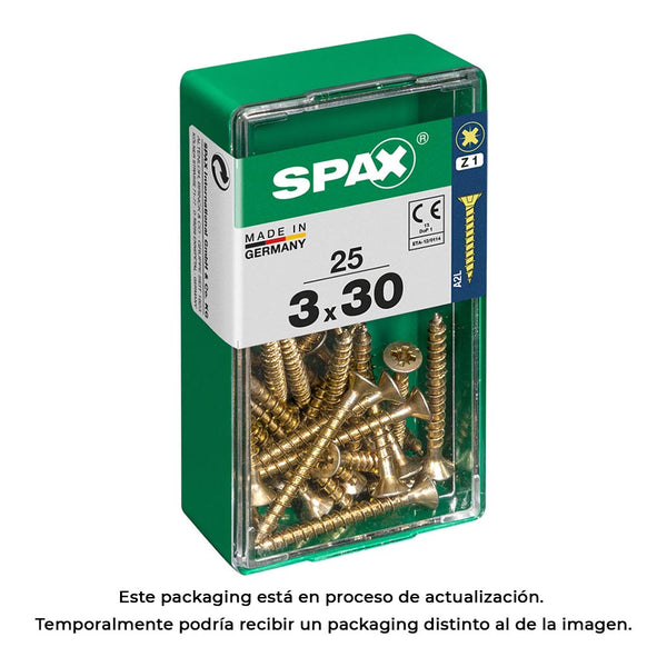 Caja 25 Unid, Tornillo Madera Spax Cabeza Plana Yellox 3,0X30Mm Spax