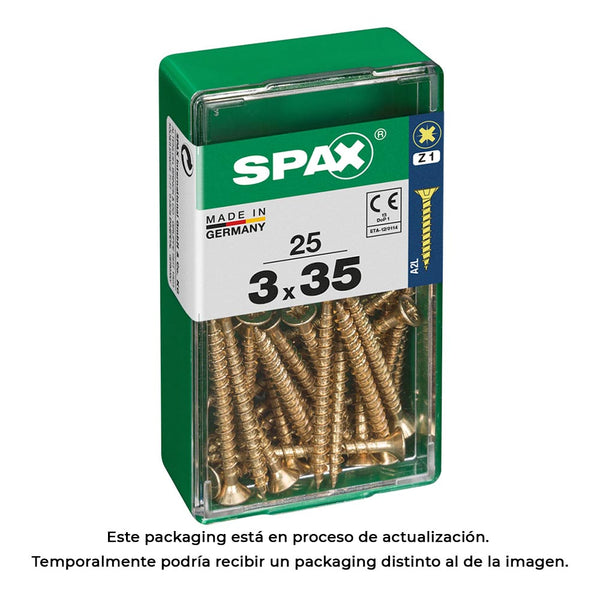 Caja 25 Unid, Tornillo Madera Spax Cabeza Plana Yellox 3,0X35Mm Spax