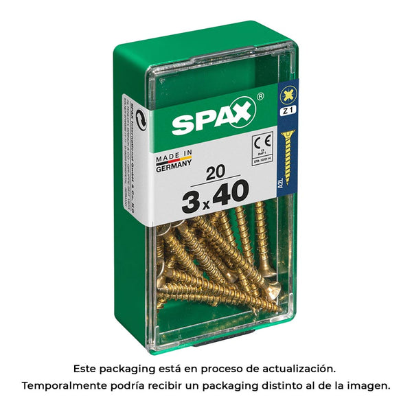 Caja 20 Unid, Tornillo Madera Spax Cabeza Plana Yellox 3,0X40Mm Spax