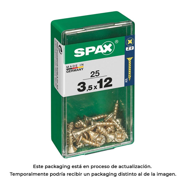 Caja 25 Unid, Tornillo Madera Spax Cabeza Plana Yellox 3,5X12Mm Spax