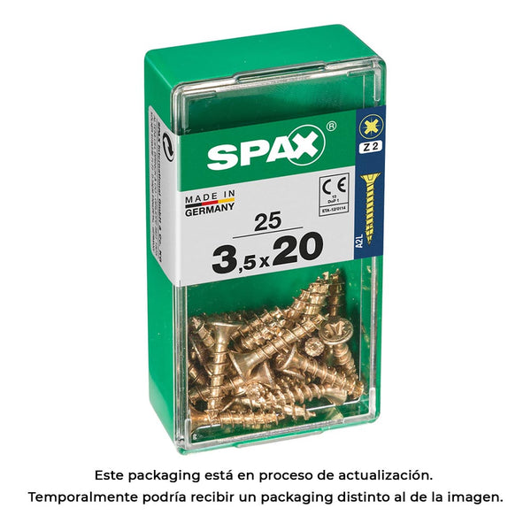 Box 25 Units, Spax Flat Head Wood Screw Yellox 3.5X20Mm Spax