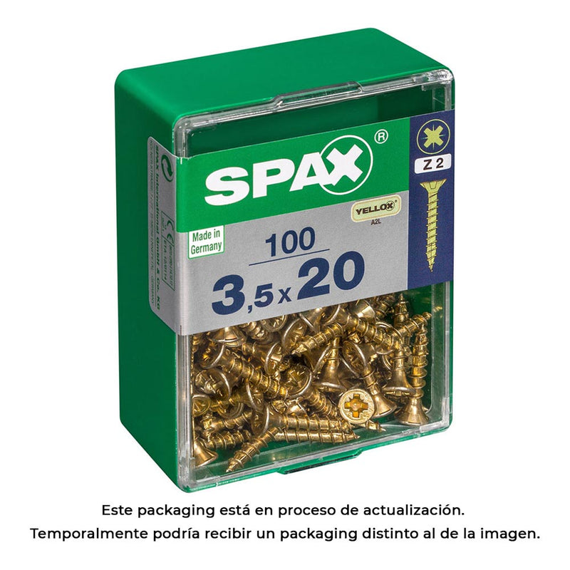 Box of 100 units, Spax flat head wood screw Yellox 3.5x20mm Spax