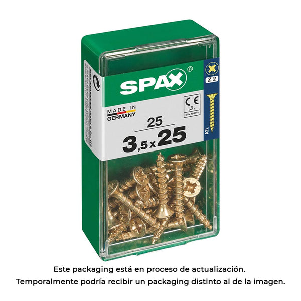 Box 25 Units, Spax Flat Head Wood Screw Yellox 3.5X25Mm Spax