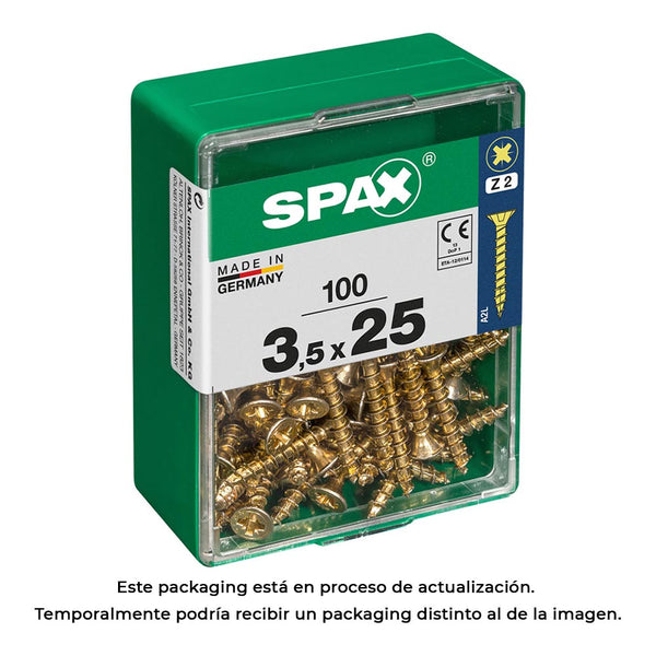 Box of 100 units, Spax flat head wood screw Yellox 3.5x25mm Spax